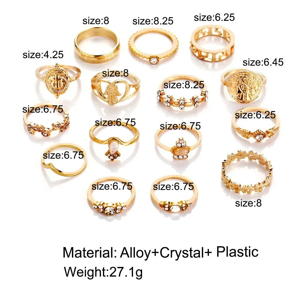 15 Set Retro Gold-color Rings