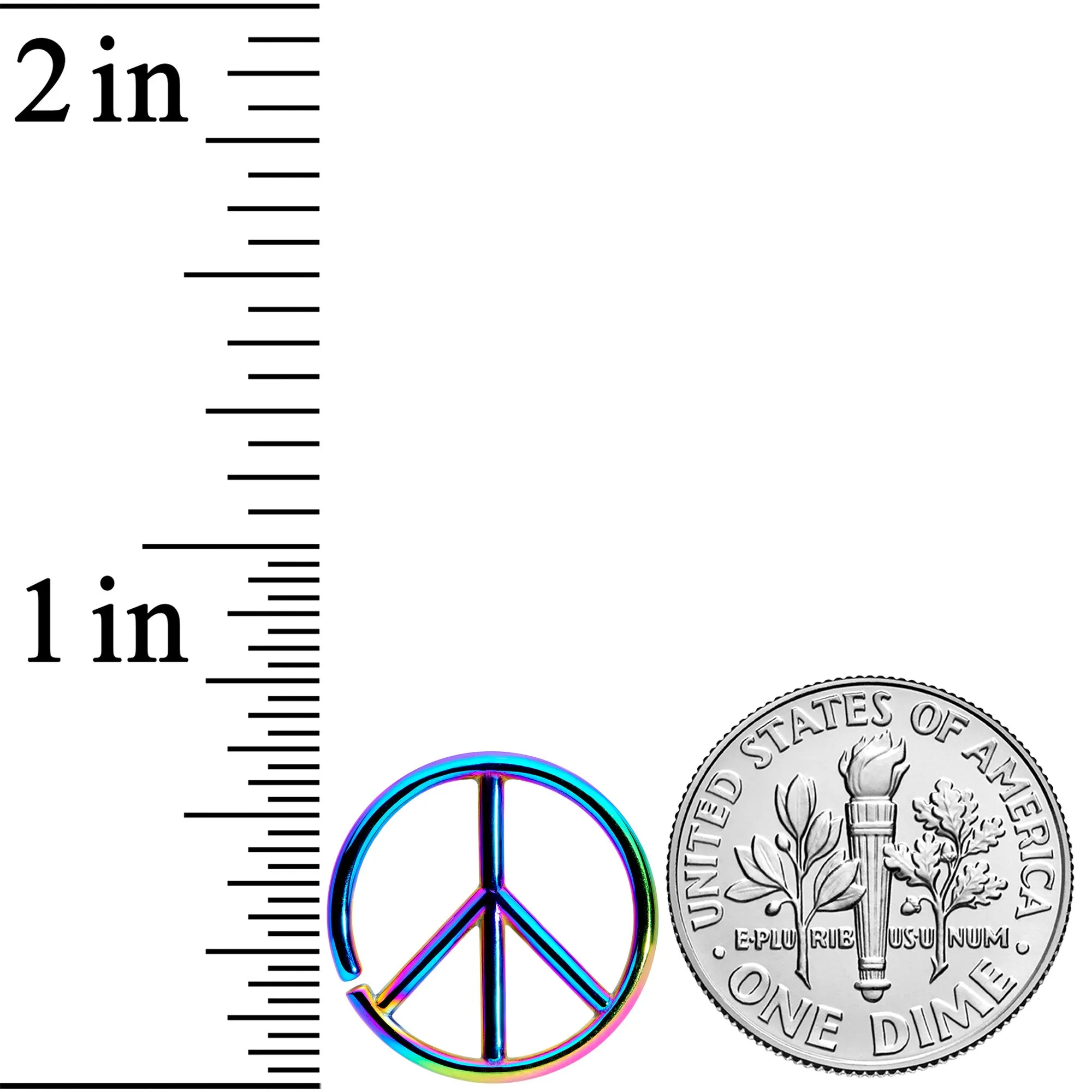 16 Gauge 1/4 Rainbow Retro Peace Sign Closure Ring
