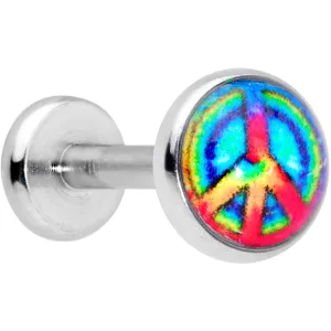 16 Gauge 5/16 Rainbow Tie Dye Peace Sign Labret Monroe Tragus