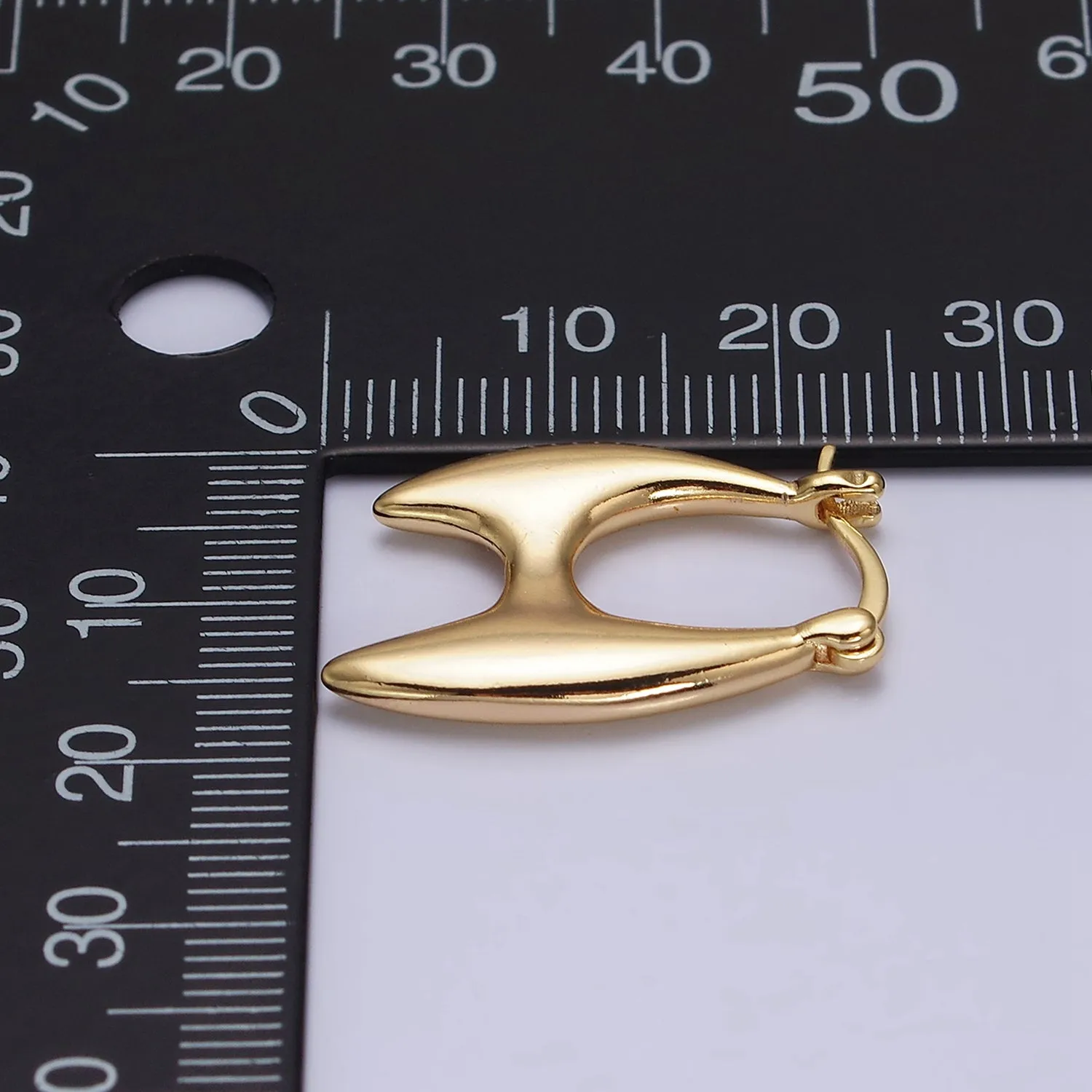 16K Gold Filled Double Spiked H-Shaped French Lock Latch Hoop Earrings | AB087