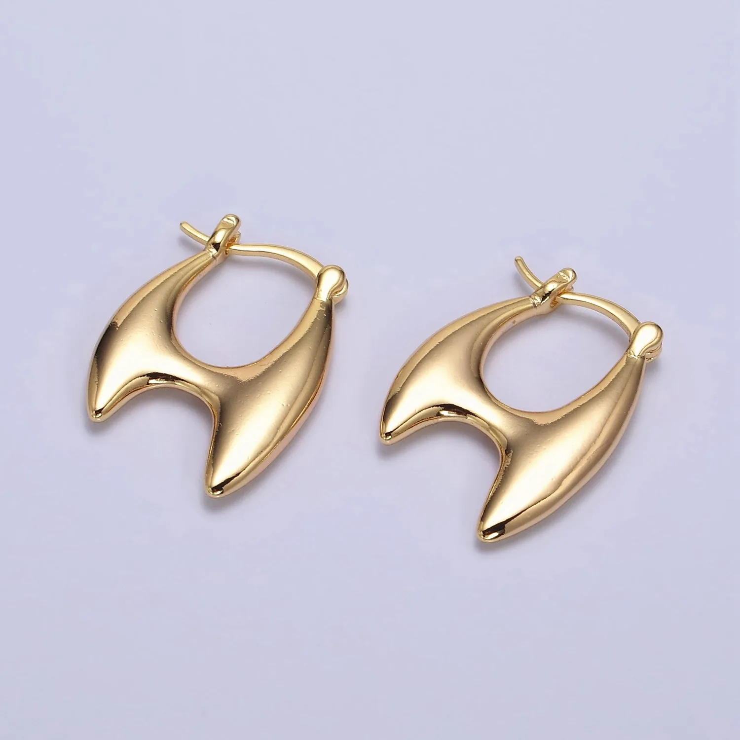 16K Gold Filled Double Spiked H-Shaped French Lock Latch Hoop Earrings | AB087