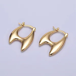 16K Gold Filled Double Spiked H-Shaped French Lock Latch Hoop Earrings | AB087