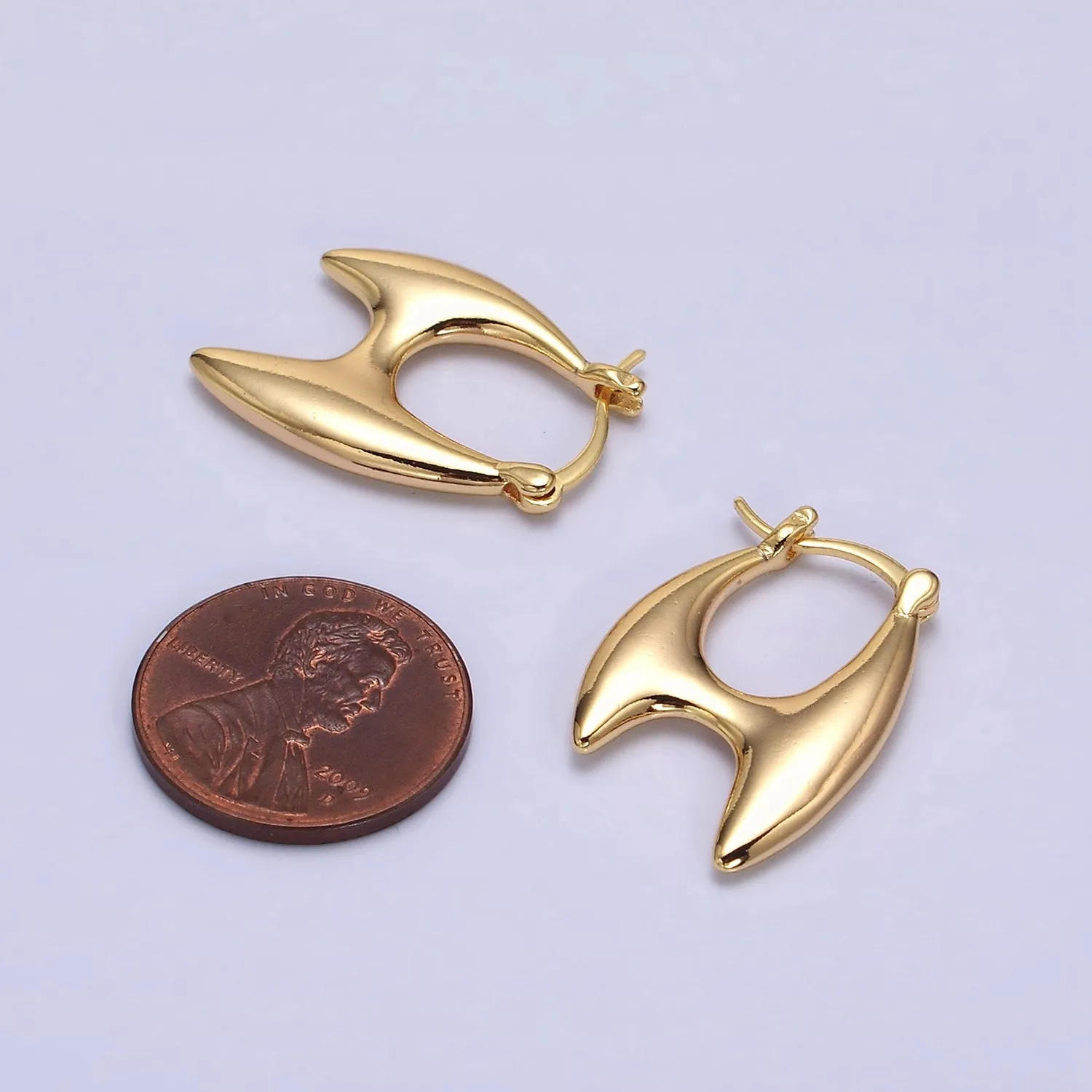 16K Gold Filled Double Spiked H-Shaped French Lock Latch Hoop Earrings | AB087