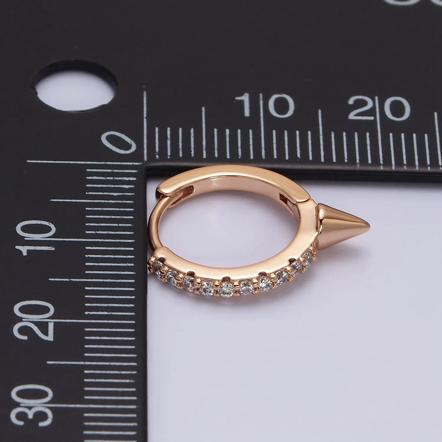 16K Gold Filled Micro Paved CZ Spiked 16mm Huggie Earrings | AE815