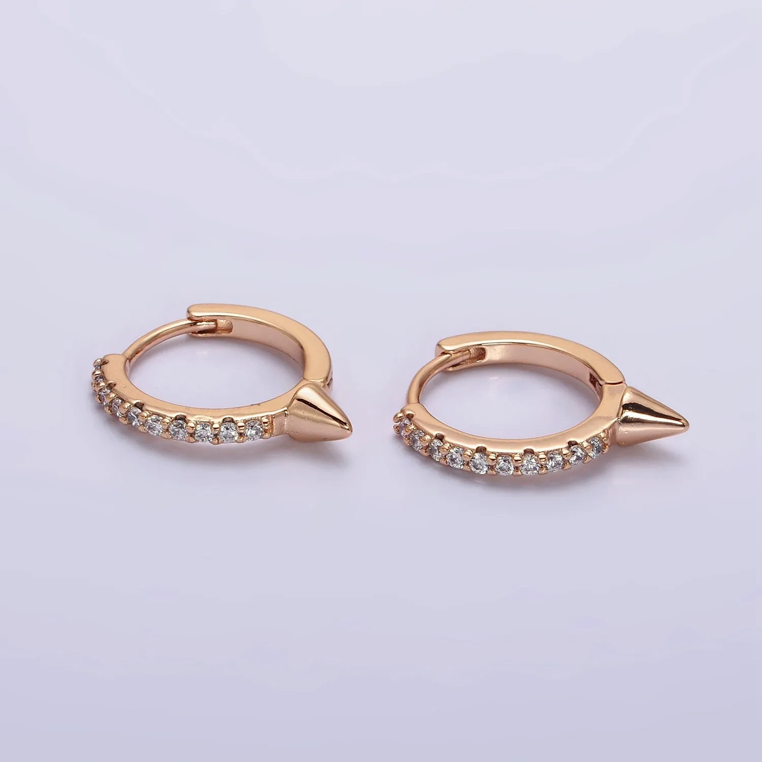 16K Gold Filled Micro Paved CZ Spiked 16mm Huggie Earrings | AE815