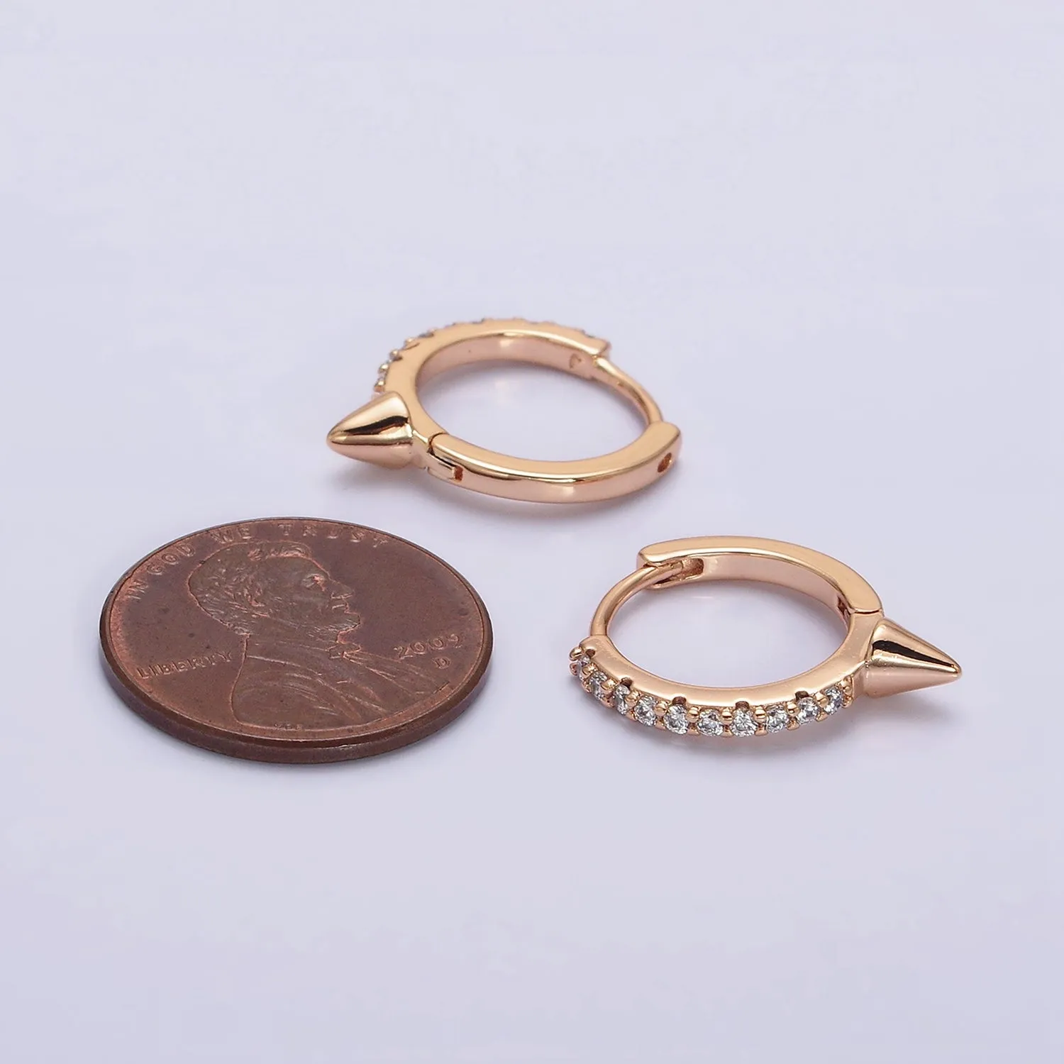 16K Gold Filled Micro Paved CZ Spiked 16mm Huggie Earrings | AE815