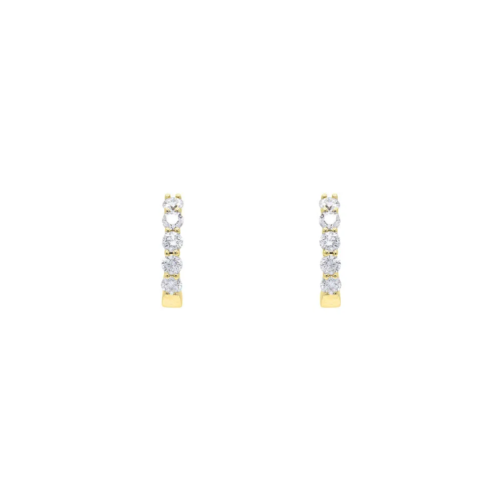 18 Karat Yellow Gold small prong hoops with 10 Round Diamonds