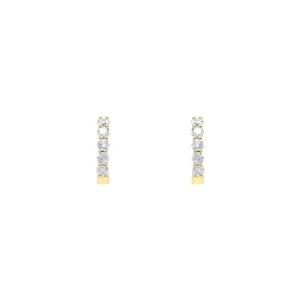 18 Karat Yellow Gold small prong hoops with 10 Round Diamonds