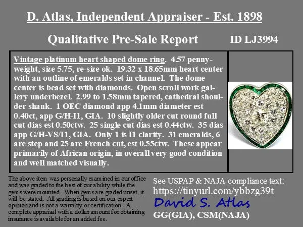 1.89ctw Edwardian Diamond & Emerald Heart Motif Ring