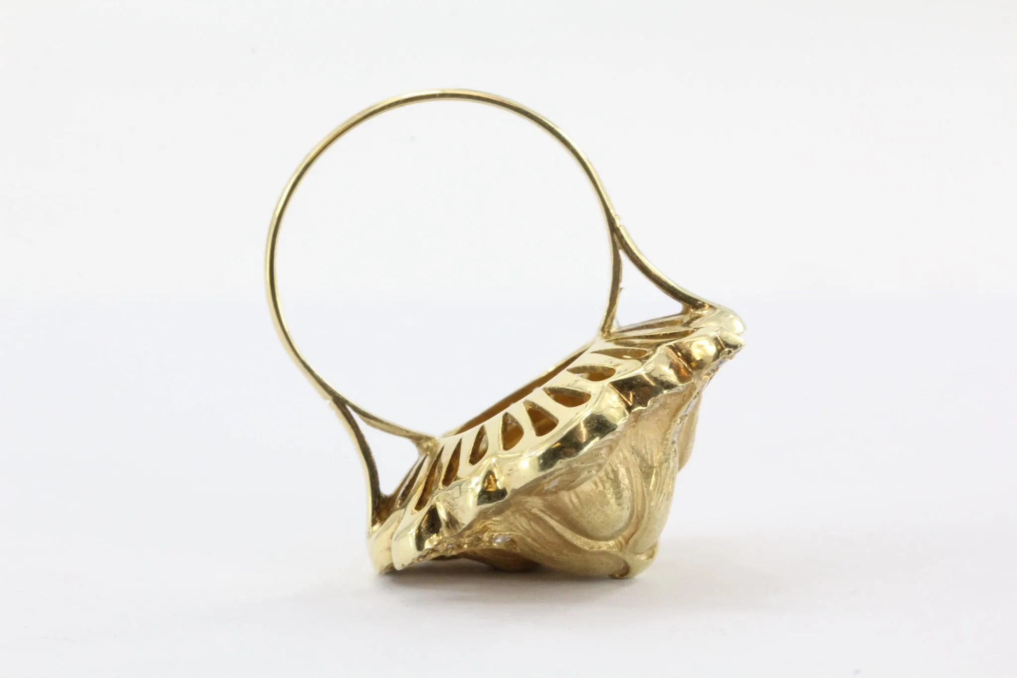 18K Gold & Diamond Large Chunky Cat Face Ring