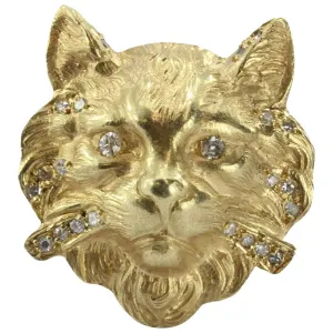 18K Gold & Diamond Large Chunky Cat Face Ring