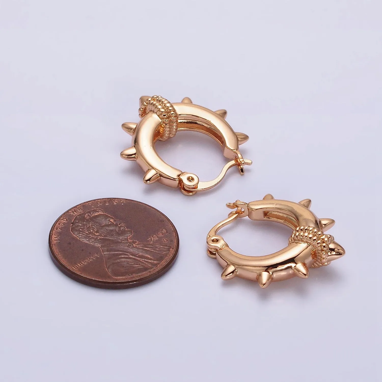 18K Gold Filled 20mm Spiked Braided French Lock Latch Hoop Earrings in Silver & Gold | AE812 AE813