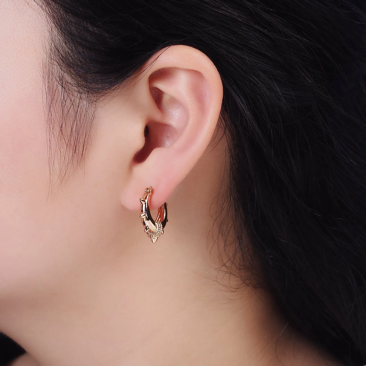 18K Gold Filled 20mm Spiked Braided French Lock Latch Hoop Earrings in Silver & Gold | AE812 AE813