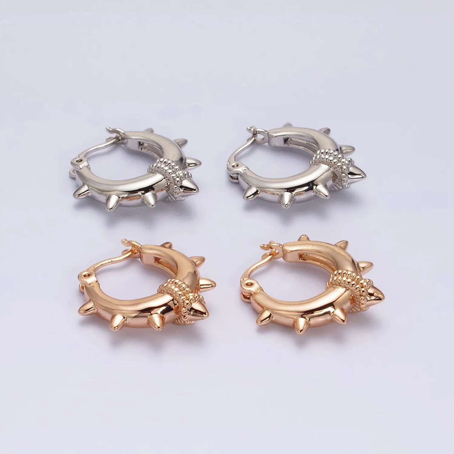 18K Gold Filled 20mm Spiked Braided French Lock Latch Hoop Earrings in Silver & Gold | AE812 AE813