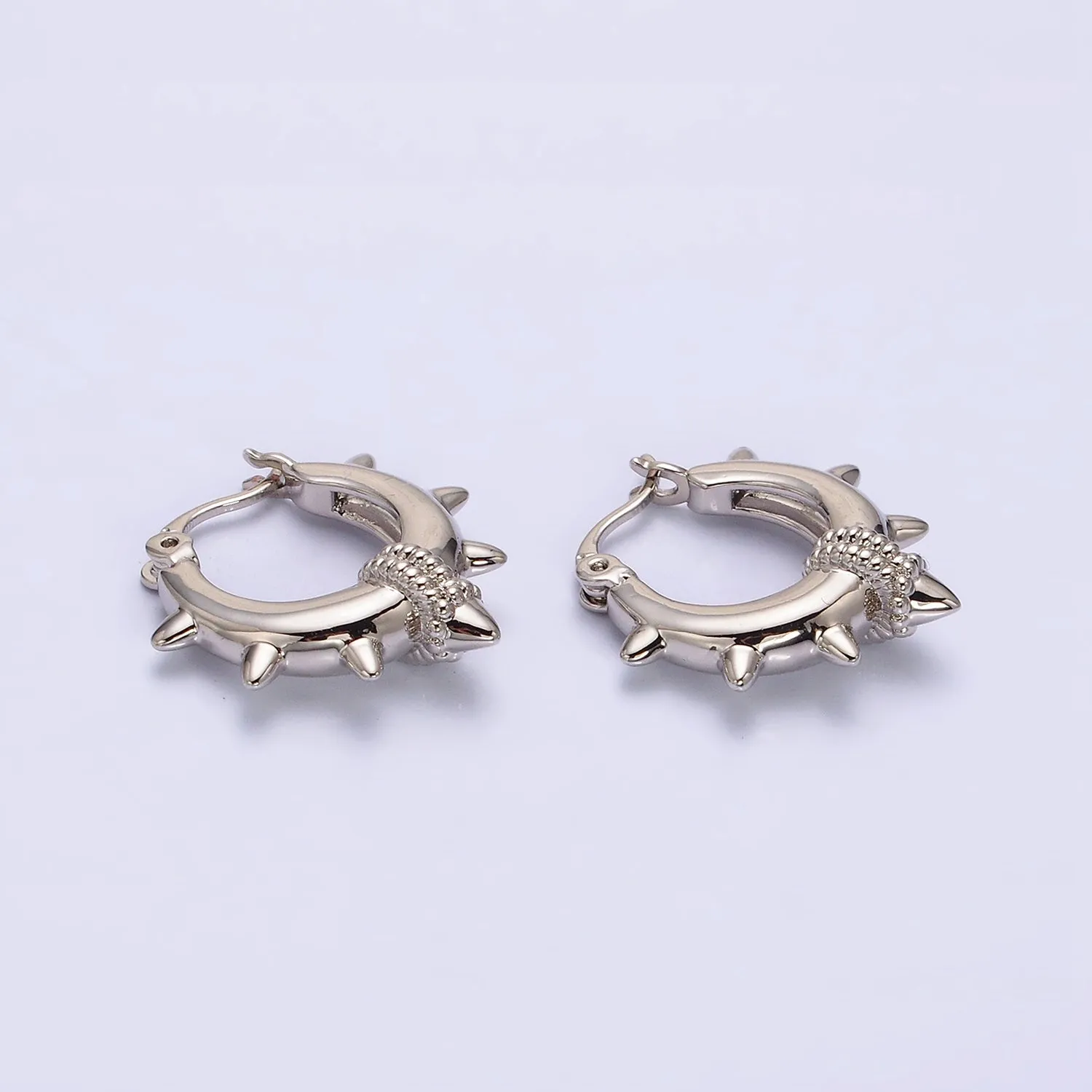 18K Gold Filled 20mm Spiked Braided French Lock Latch Hoop Earrings in Silver & Gold | AE812 AE813
