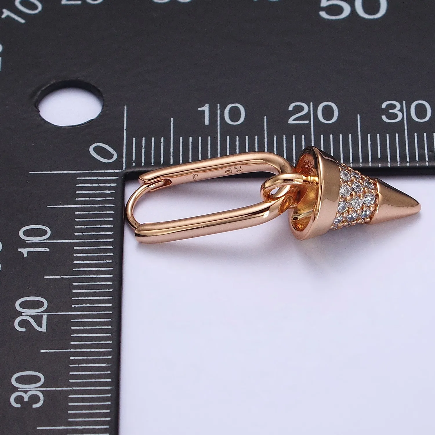 18K Gold Filled Micro Paved CZ Spiked Drop Dangle Oblong Huggie Earrings | AB158