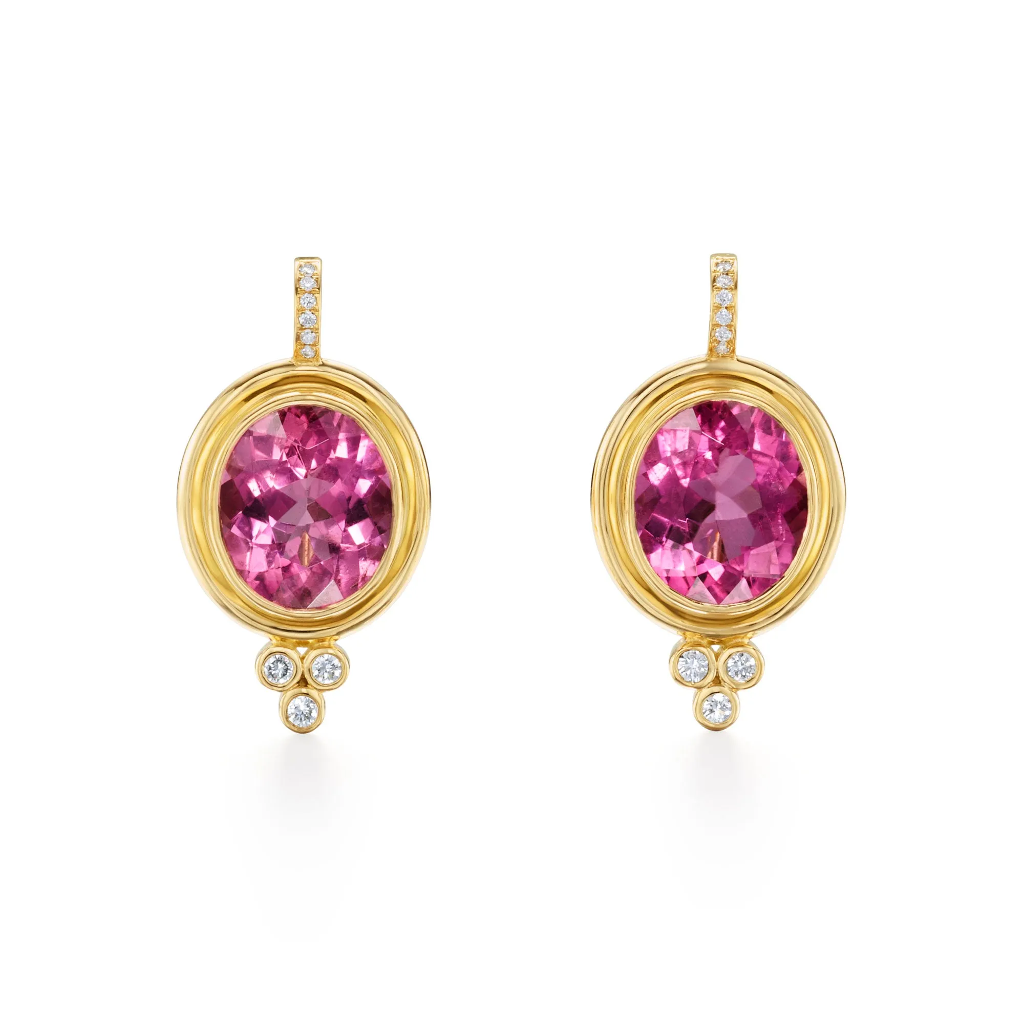 18K Large Pink Tourmaline Classic Temple Earrings