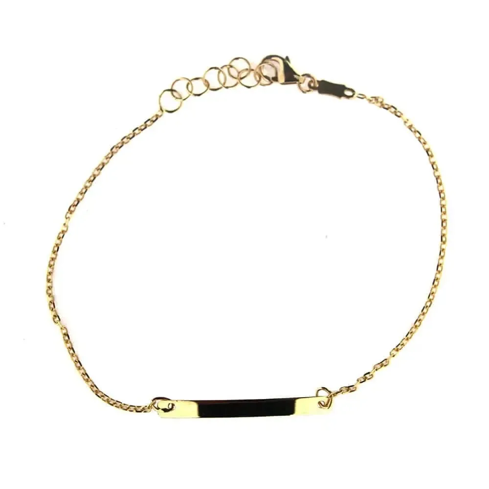 18k Solid Yellow Gold Thin Plate Id Bracelet 7 inches