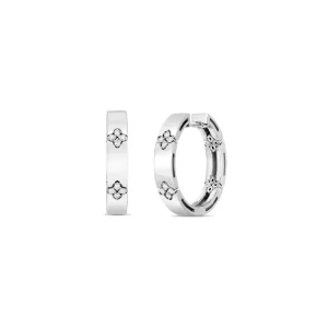 18K WHITE GOLD LOVE IN VERONA 20MM HOOP EARRING DIAMOND FLOWER