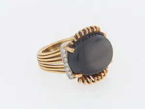 18K-YG RG BLACK STAR SAPPHIRE AND DIAMOND RING