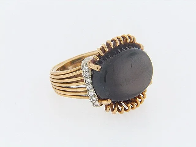 18K-YG RG BLACK STAR SAPPHIRE AND DIAMOND RING