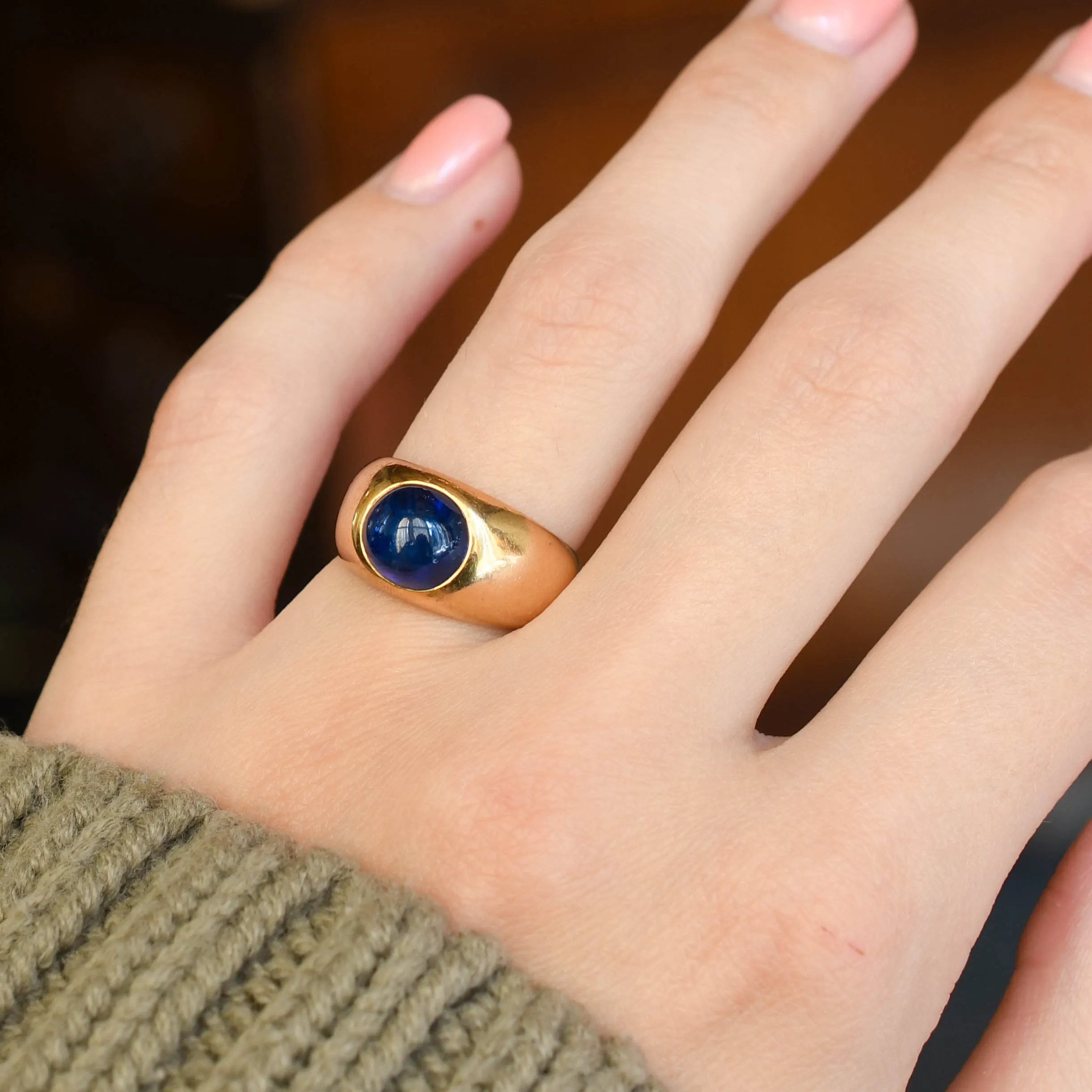 1930's French Ceylon Sapphire Cabochon Ring