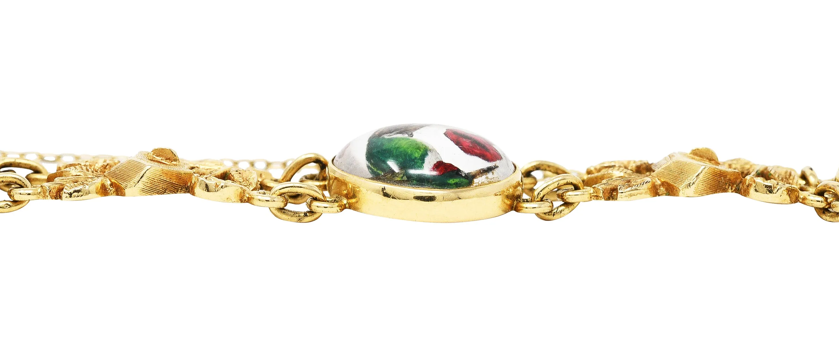 1940’s Essex Crystal Quartz 14 Karat Yellow Gold Bird Themed Antique Link Bracelet