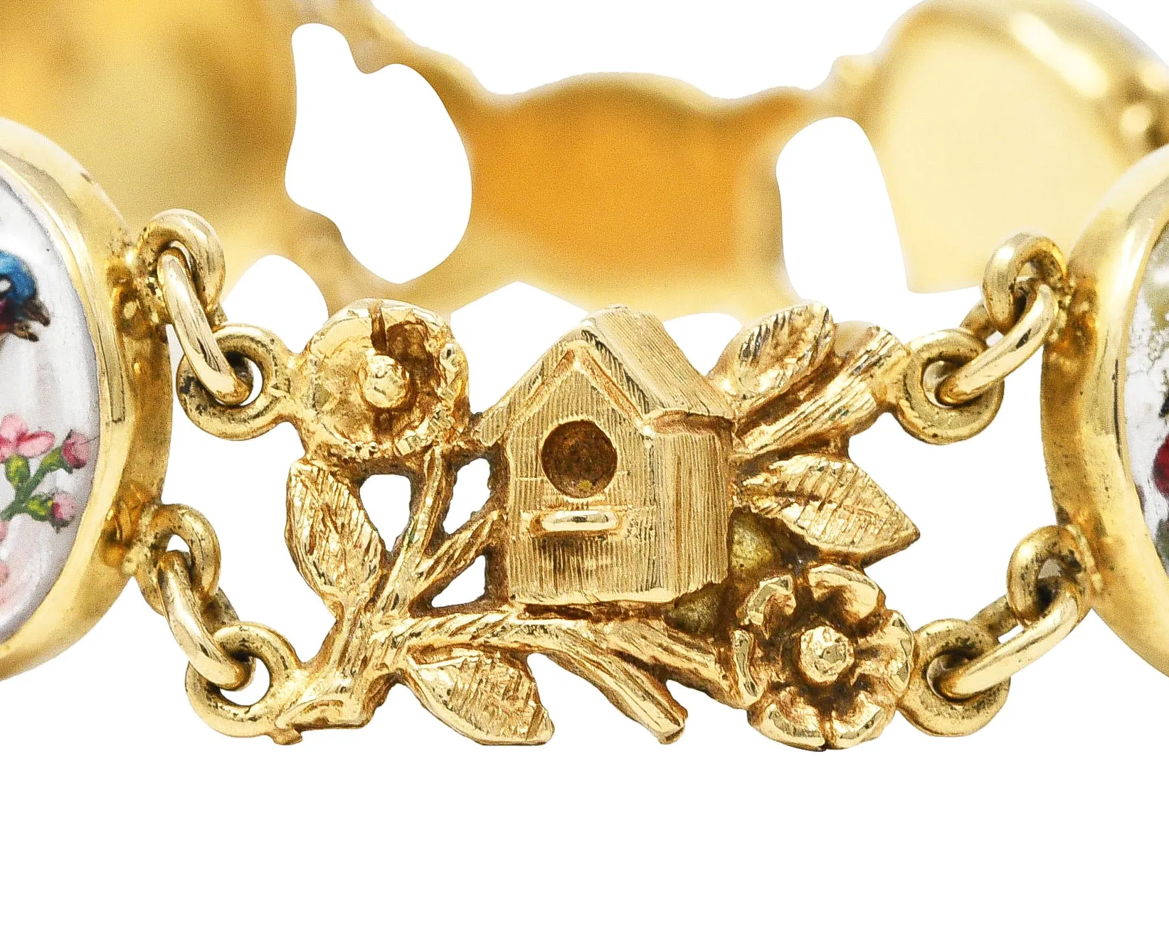 1940’s Essex Crystal Quartz 14 Karat Yellow Gold Bird Themed Antique Link Bracelet