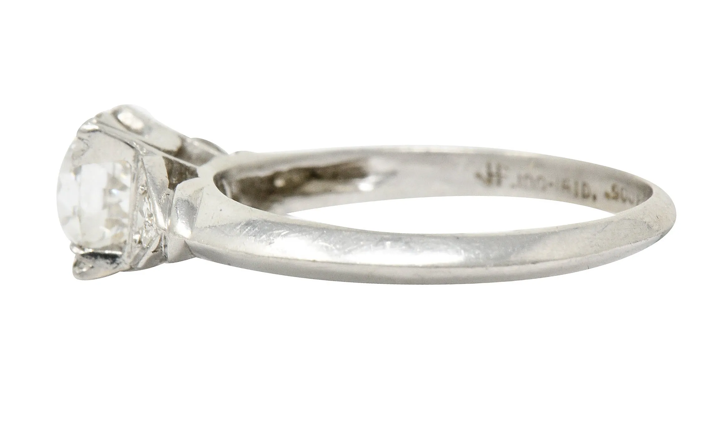 1950's J.H. Flyer 0.86 CTW Diamond Platinum Knife Edge Engagement Ring