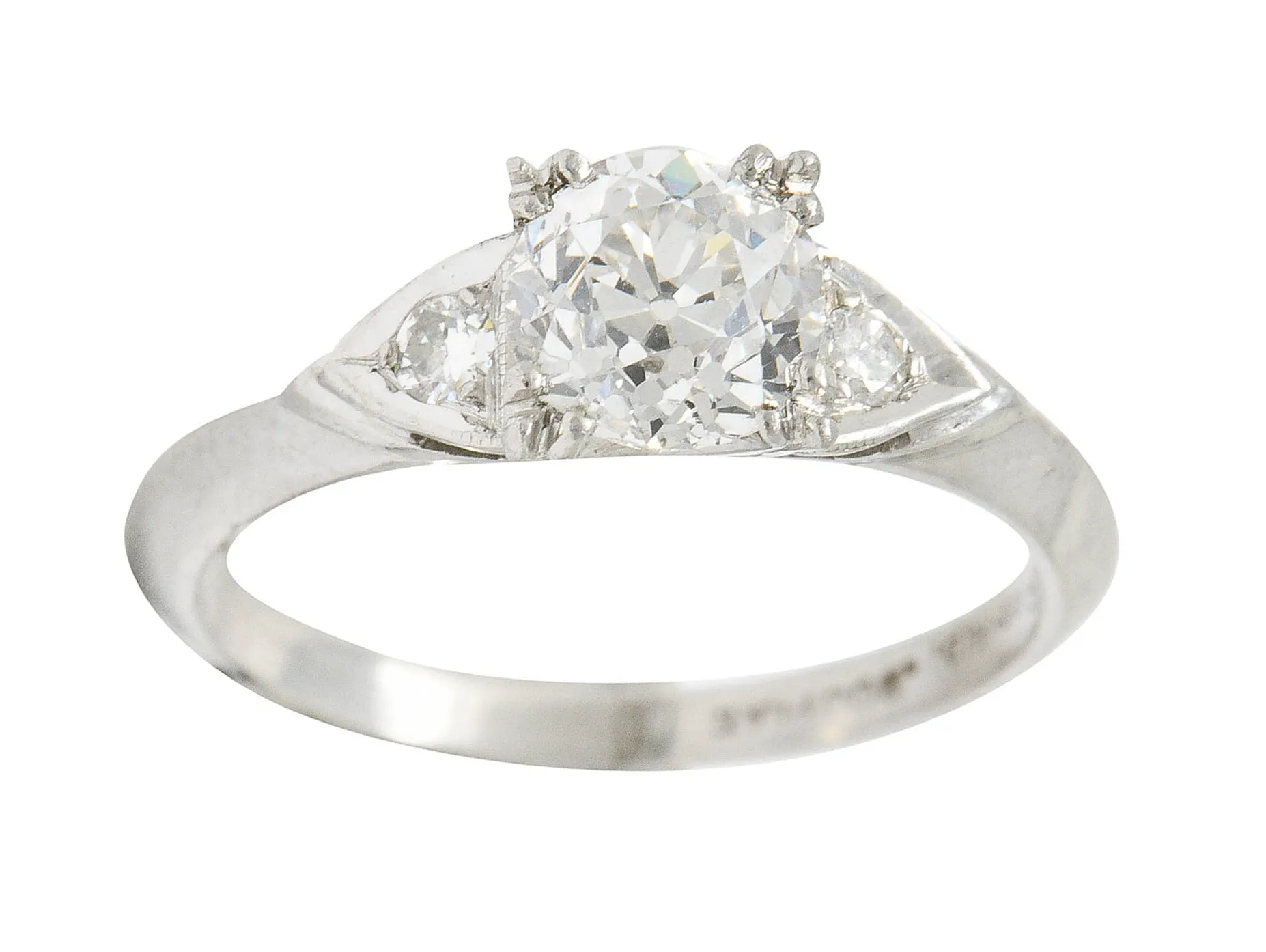 1950's J.H. Flyer 0.86 CTW Diamond Platinum Knife Edge Engagement Ring