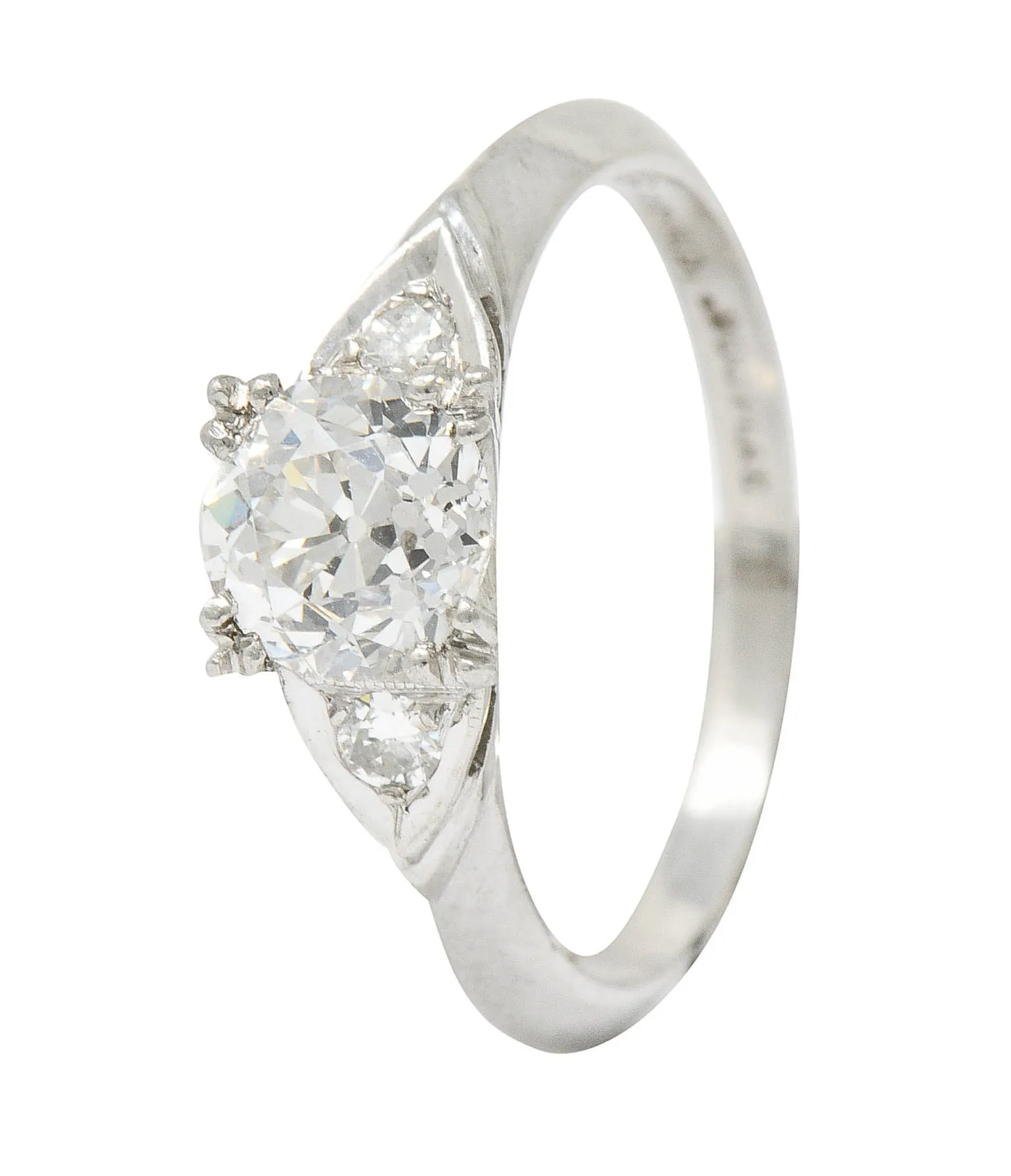 1950's J.H. Flyer 0.86 CTW Diamond Platinum Knife Edge Engagement Ring
