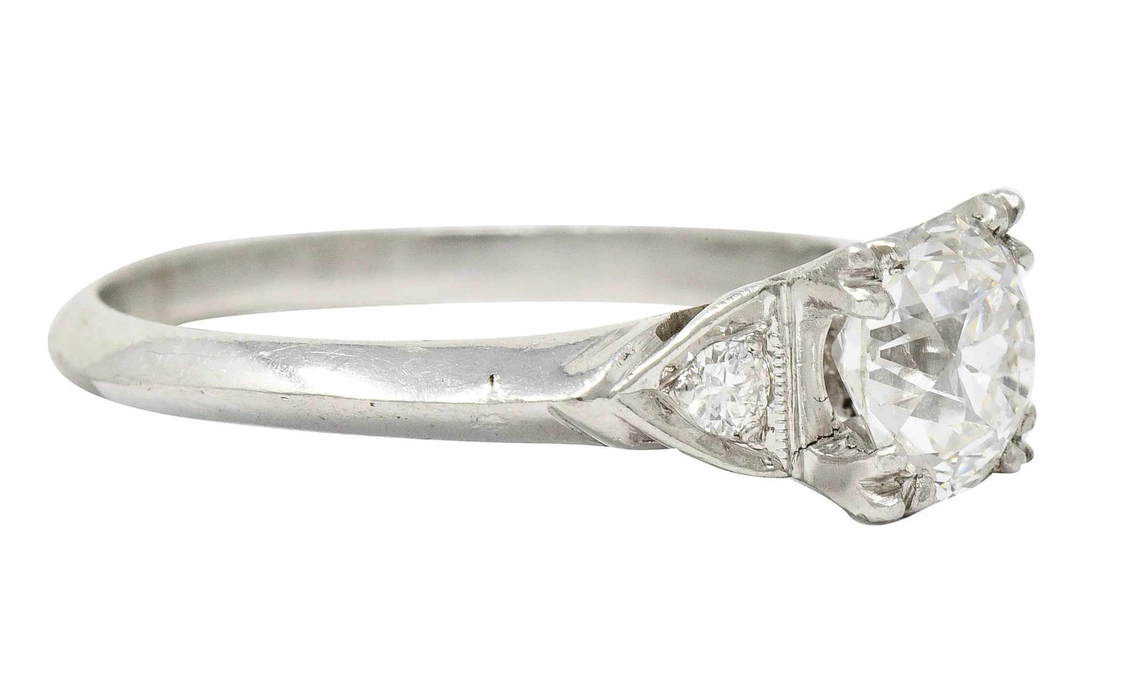 1950's J.H. Flyer 0.86 CTW Diamond Platinum Knife Edge Engagement Ring