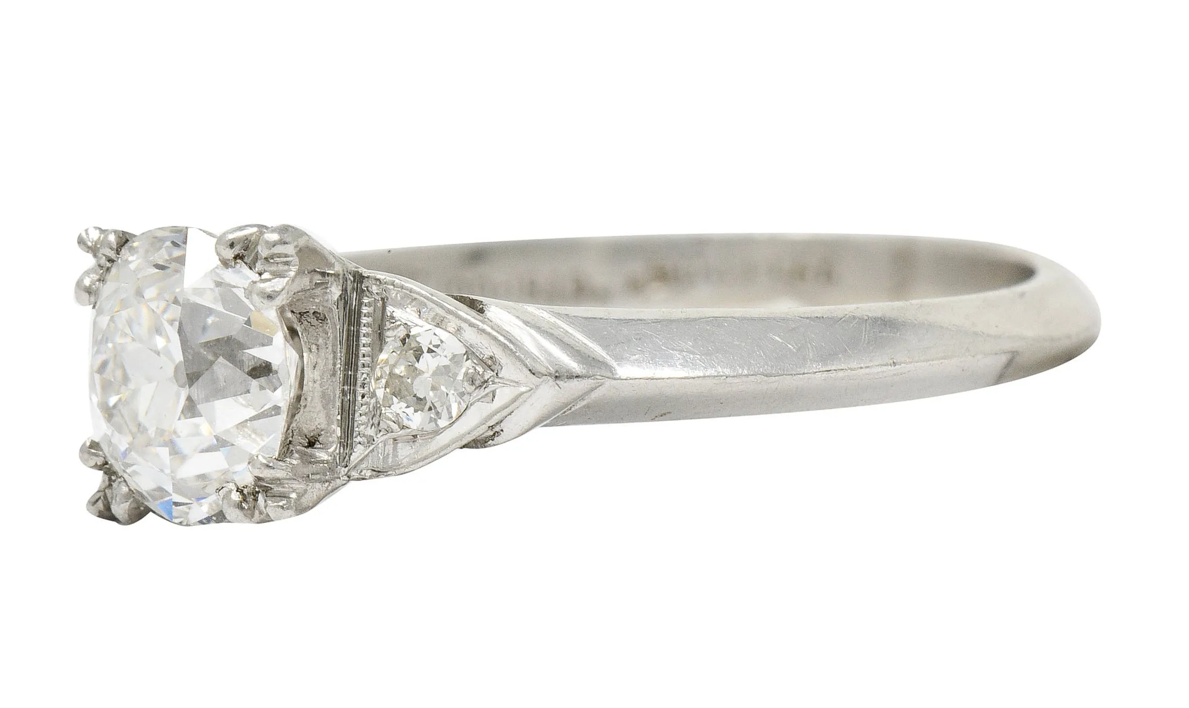 1950's J.H. Flyer 0.86 CTW Diamond Platinum Knife Edge Engagement Ring