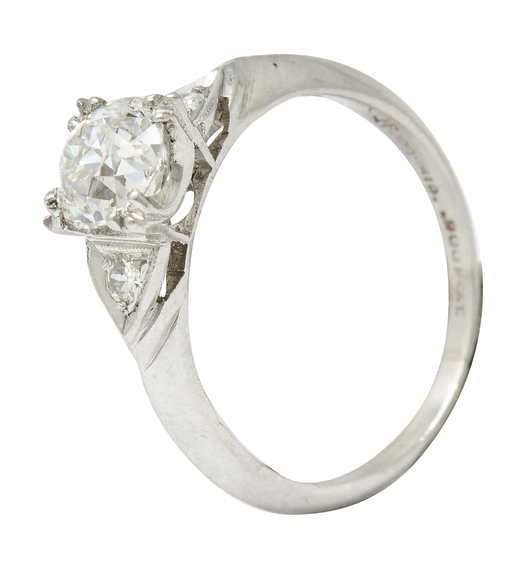 1950's J.H. Flyer 0.86 CTW Diamond Platinum Knife Edge Engagement Ring
