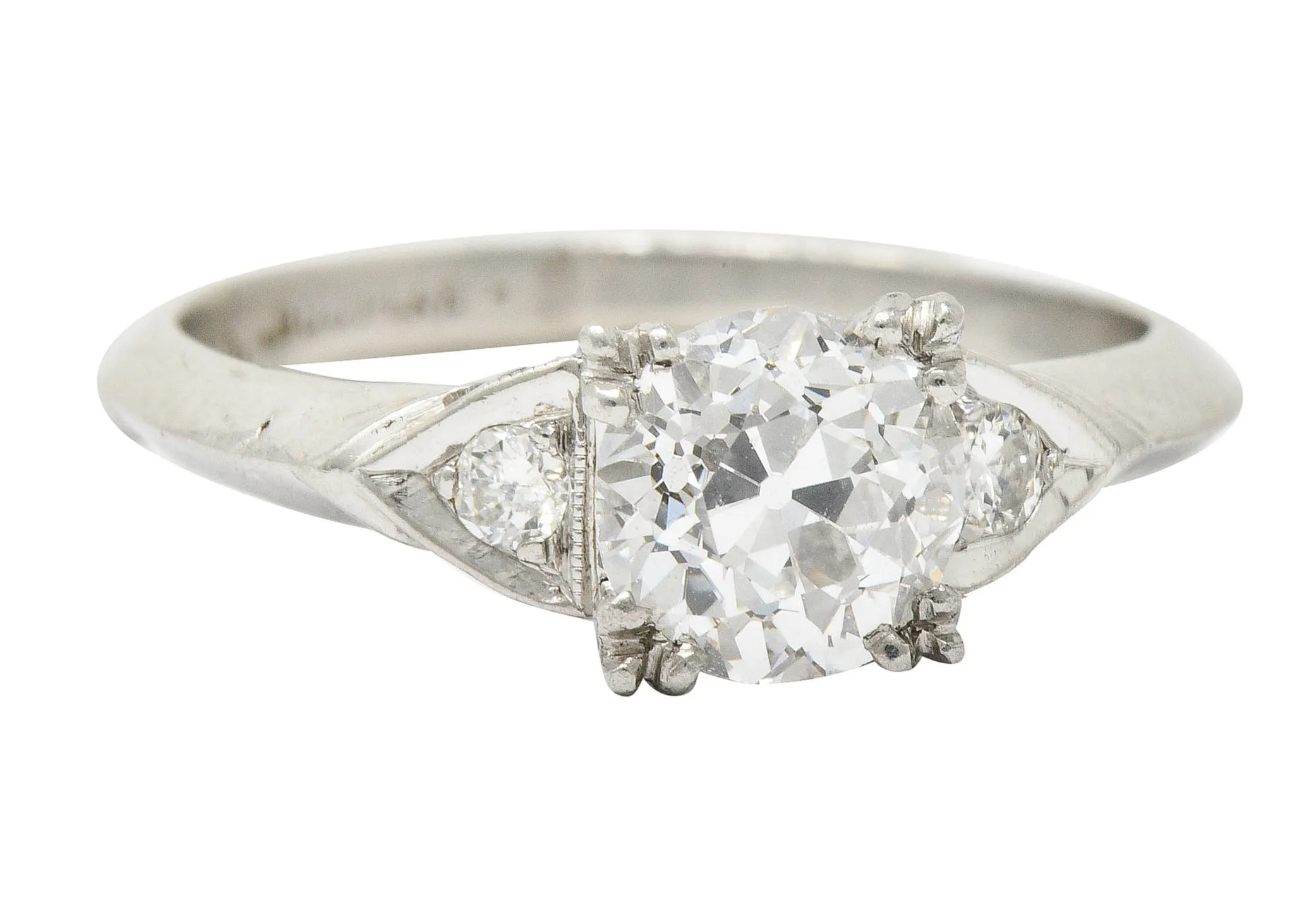 1950's J.H. Flyer 0.86 CTW Diamond Platinum Knife Edge Engagement Ring