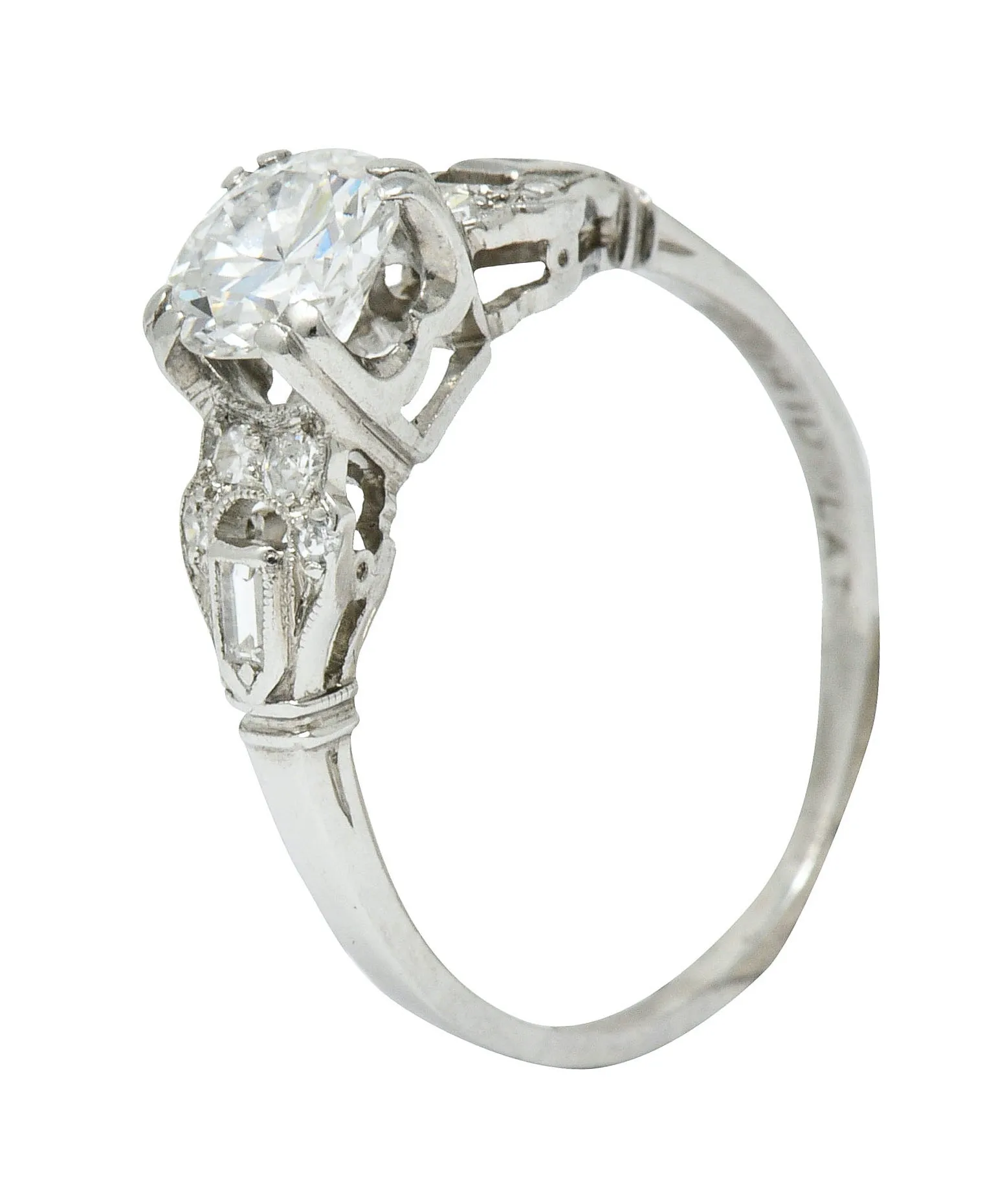 1950's Mid-Century 0.89 CTW Diamond Platinum Buckle Engagement Ring