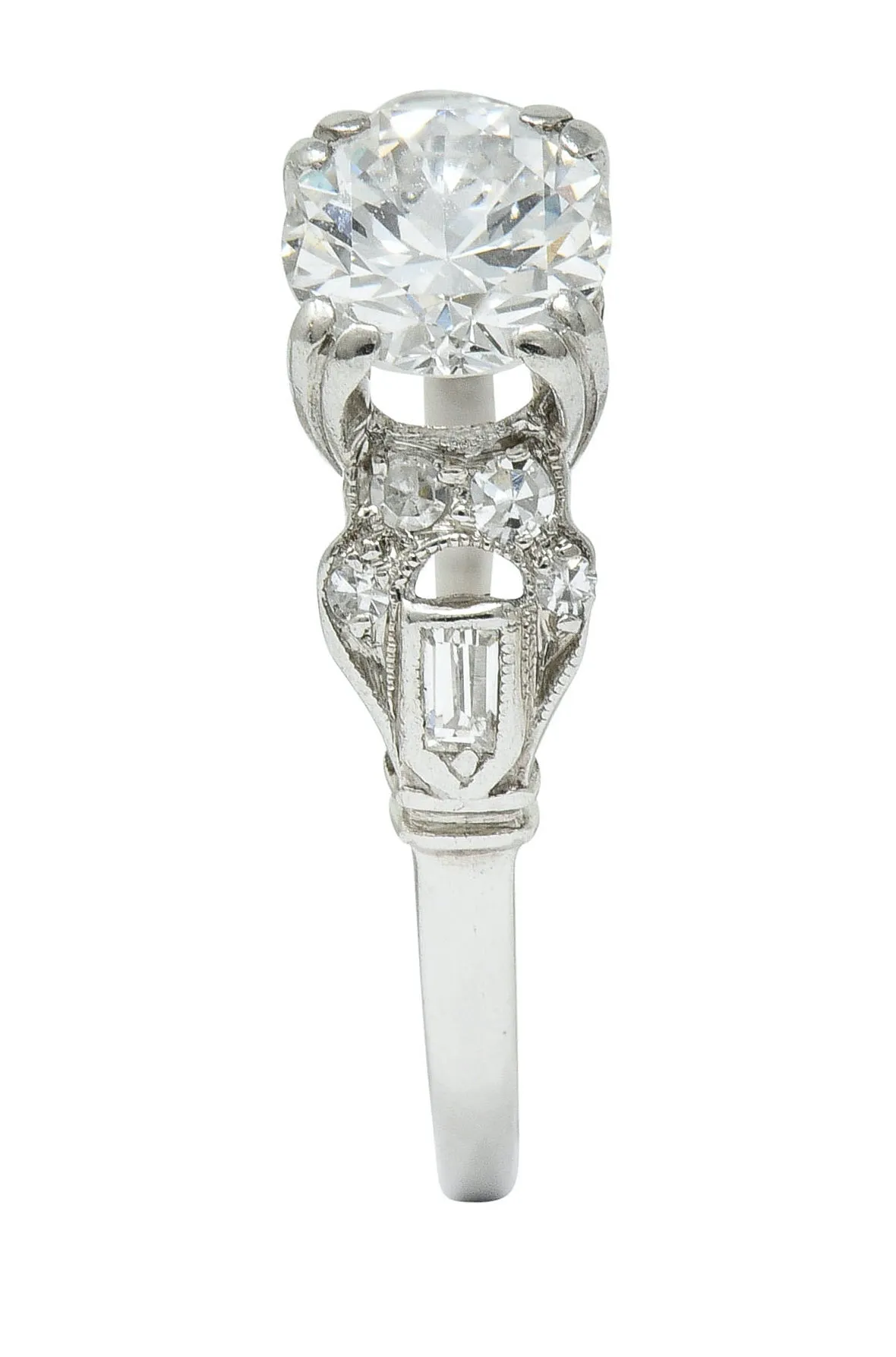 1950's Mid-Century 0.89 CTW Diamond Platinum Buckle Engagement Ring