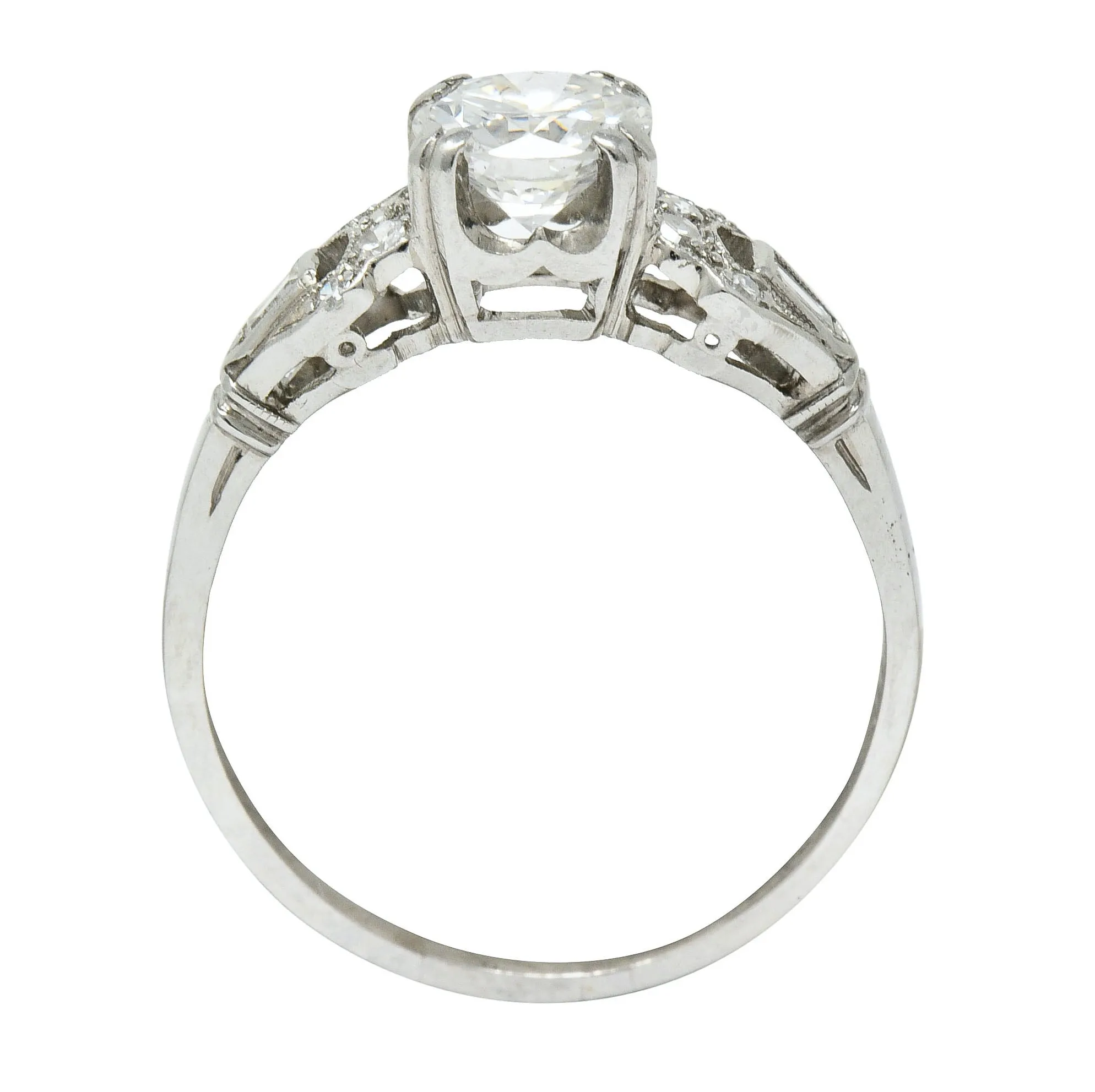 1950's Mid-Century 0.89 CTW Diamond Platinum Buckle Engagement Ring