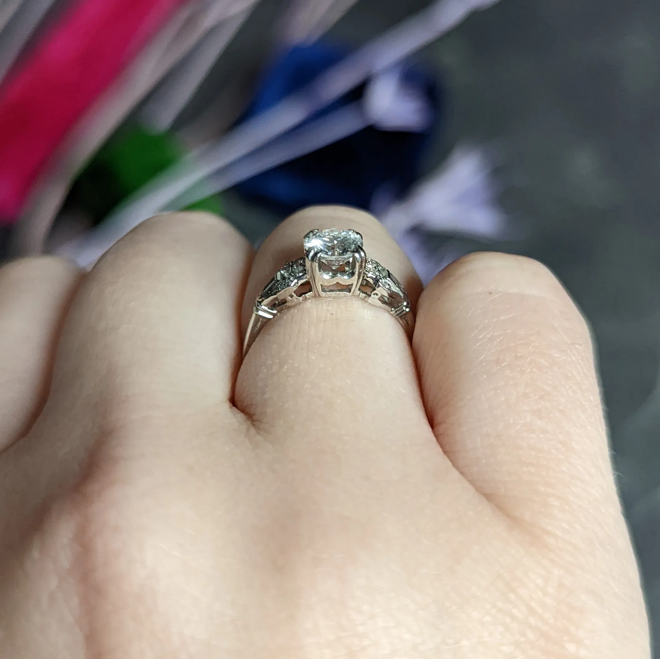 1950's Mid-Century 0.89 CTW Diamond Platinum Buckle Engagement Ring