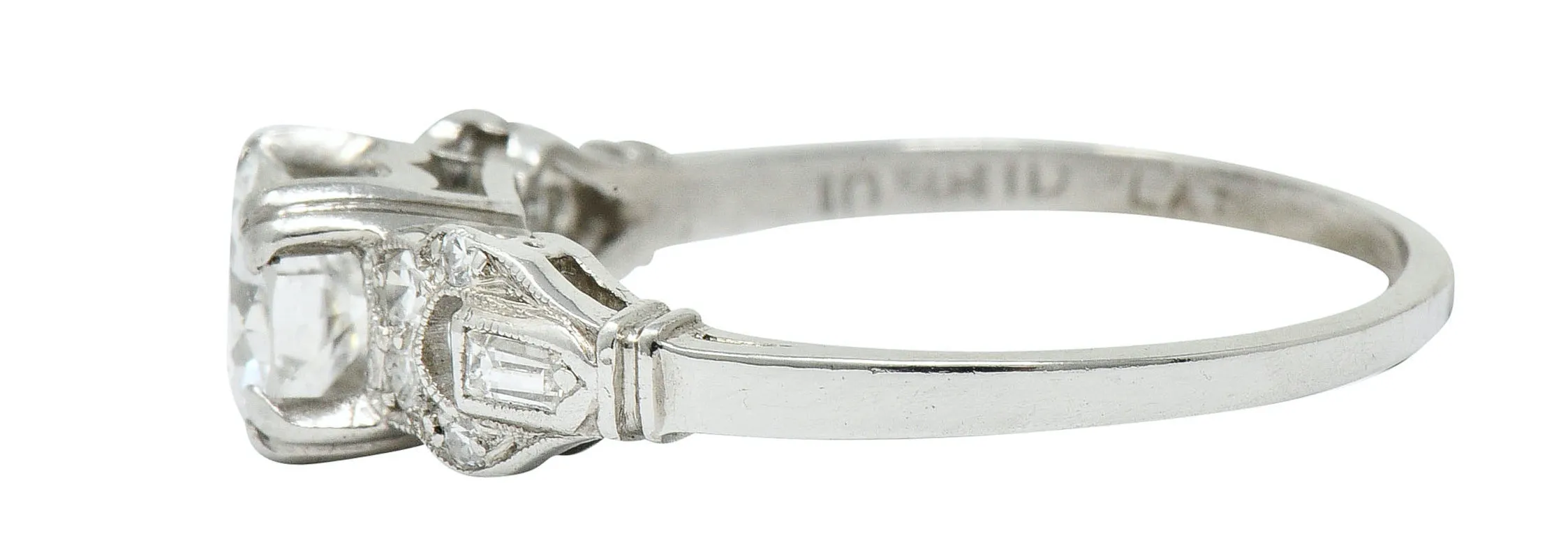 1950's Mid-Century 0.89 CTW Diamond Platinum Buckle Engagement Ring