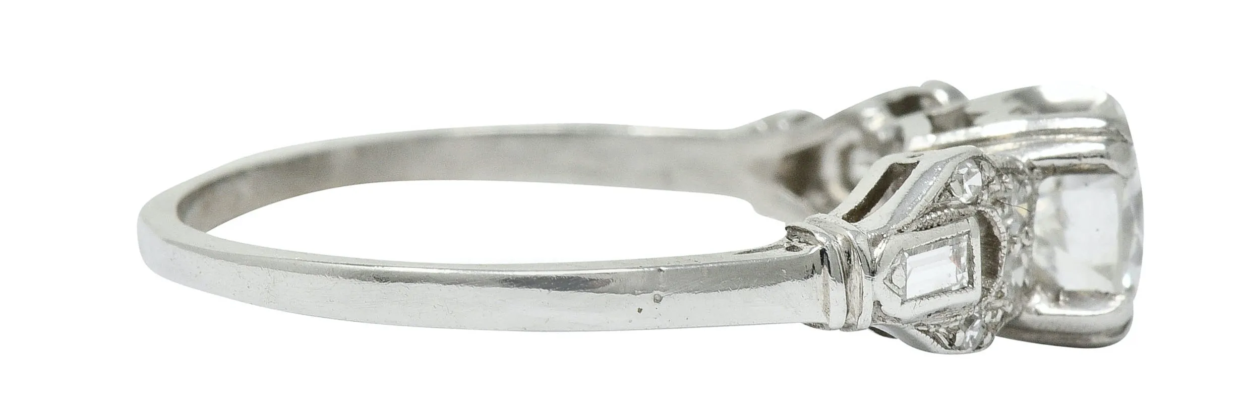 1950's Mid-Century 0.89 CTW Diamond Platinum Buckle Engagement Ring