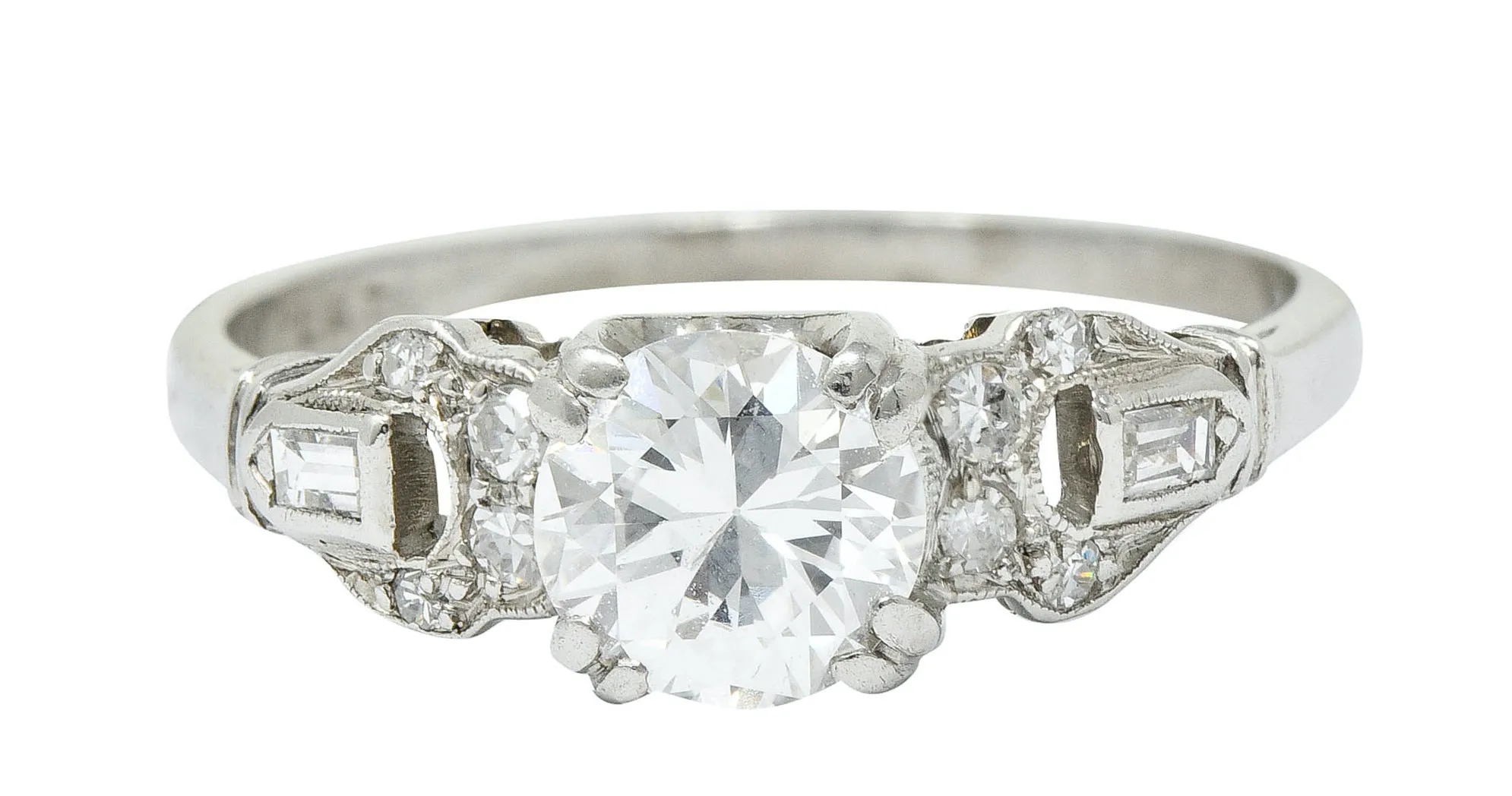 1950's Mid-Century 0.89 CTW Diamond Platinum Buckle Engagement Ring