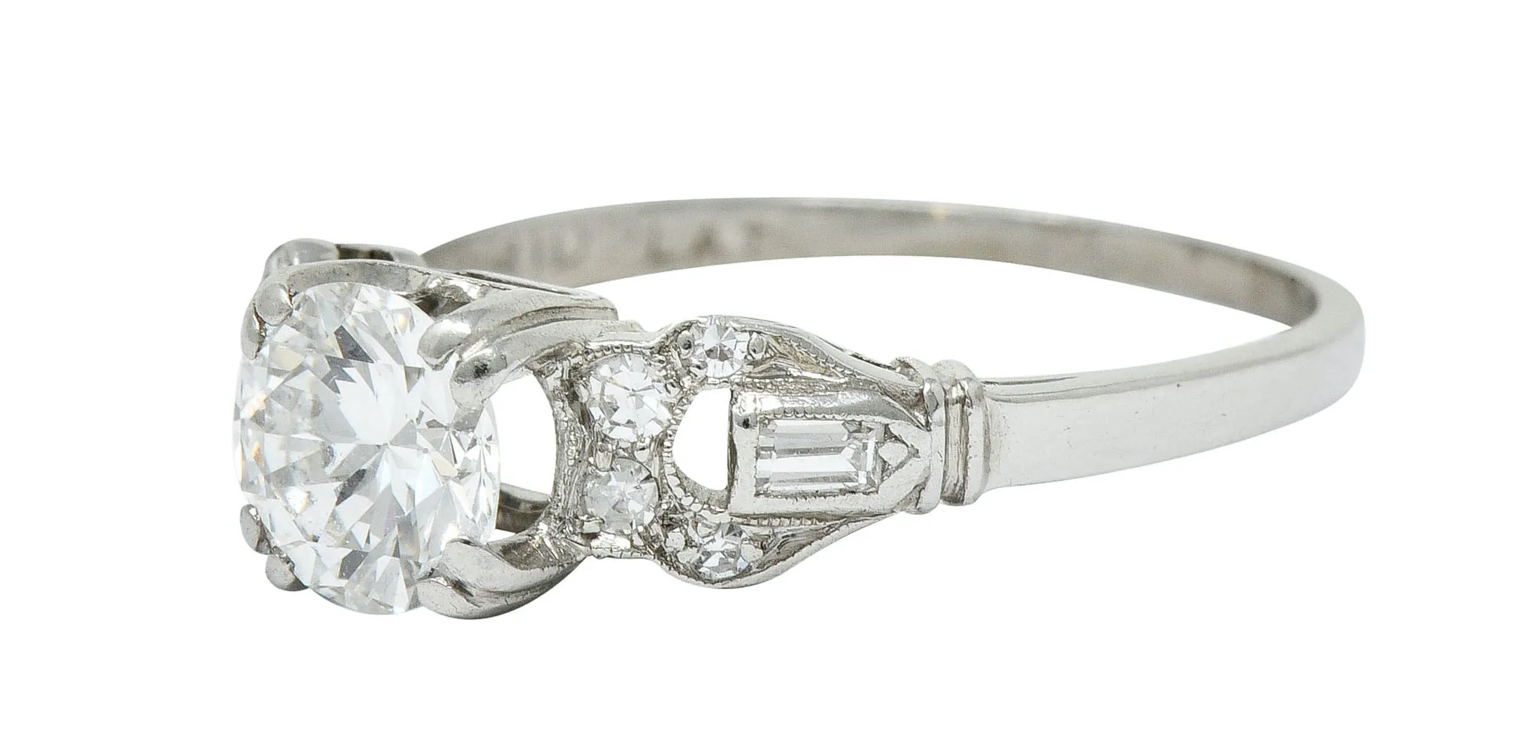 1950's Mid-Century 0.89 CTW Diamond Platinum Buckle Engagement Ring