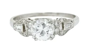 1950's Mid-Century 0.89 CTW Diamond Platinum Buckle Engagement Ring