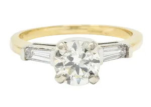 1950's Mid-Century 1.11 CTW Diamond 14 Karat Two-Tone Engagement Ring GIA