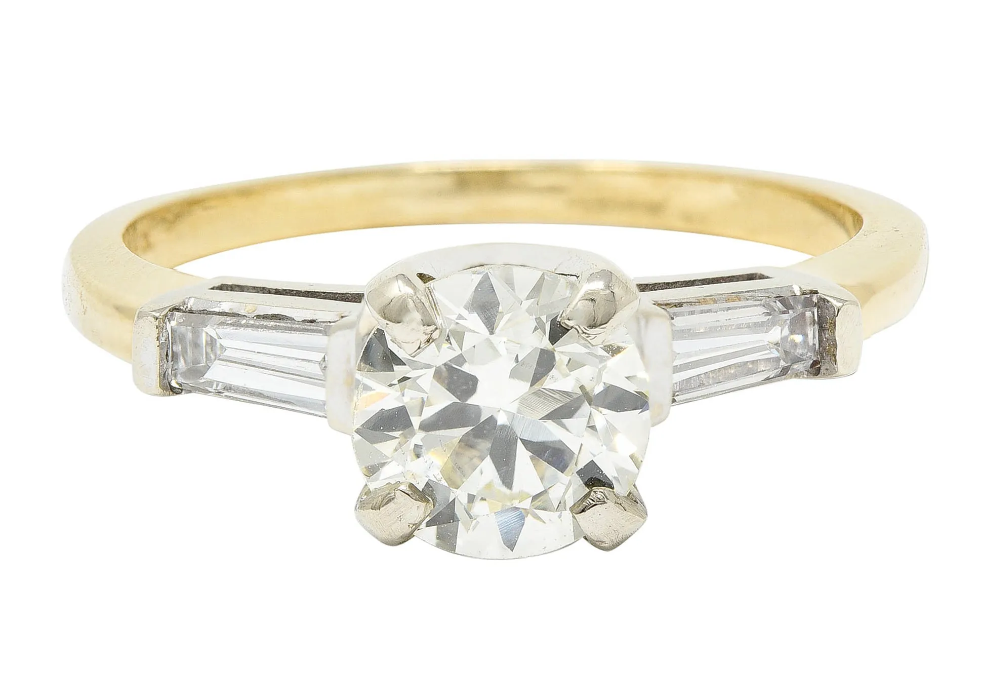 1950's Mid-Century 1.11 CTW Diamond 14 Karat Two-Tone Engagement Ring GIA