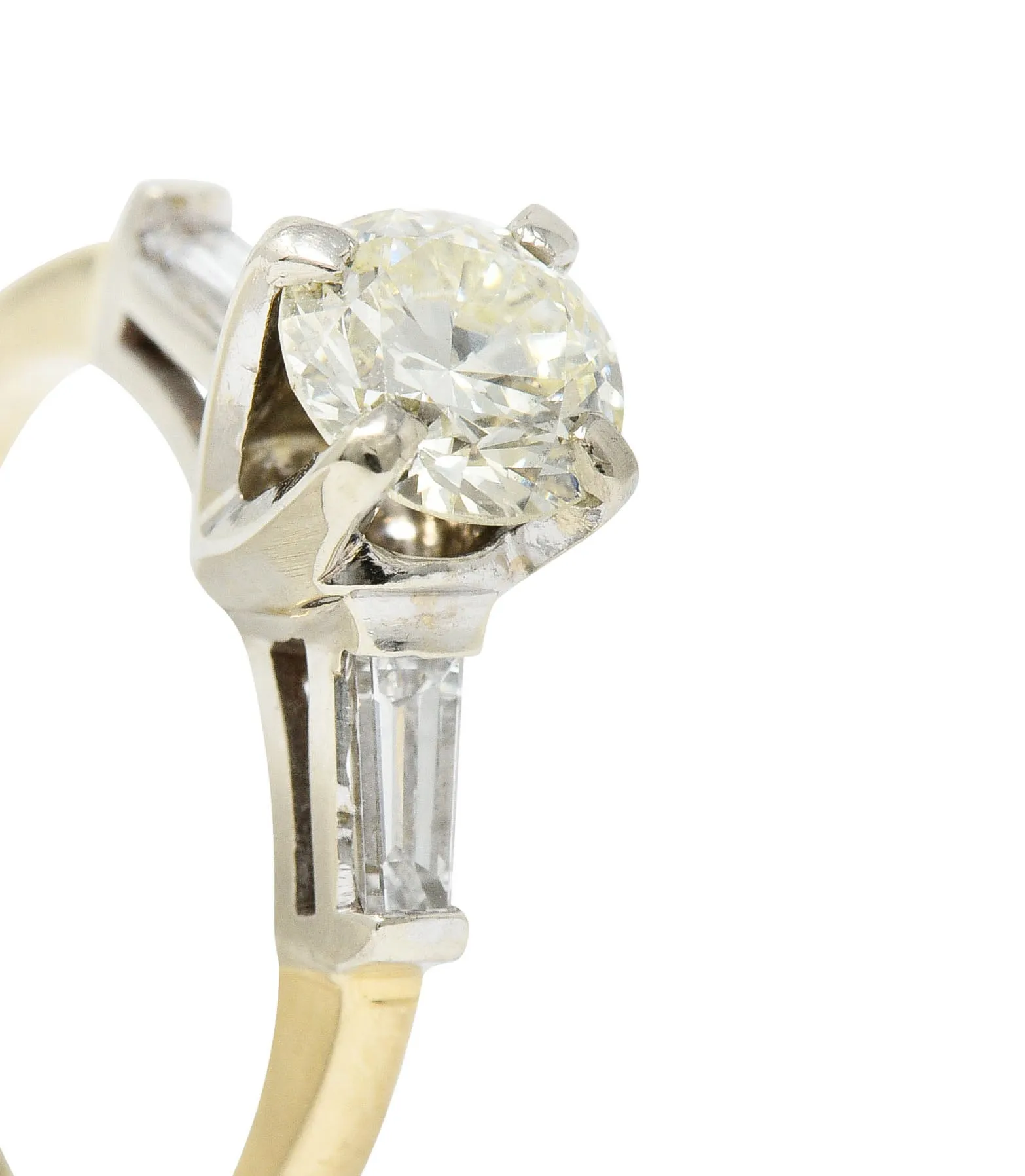 1950's Mid-Century 1.11 CTW Diamond 14 Karat Two-Tone Engagement Ring GIA