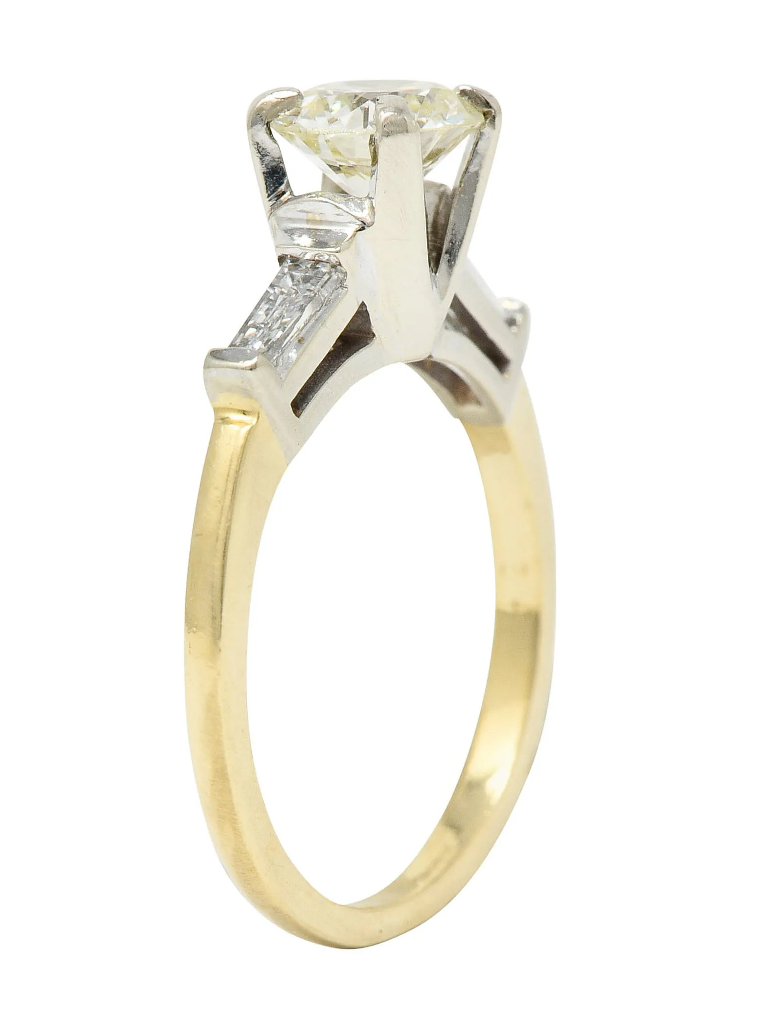 1950's Mid-Century 1.11 CTW Diamond 14 Karat Two-Tone Engagement Ring GIA