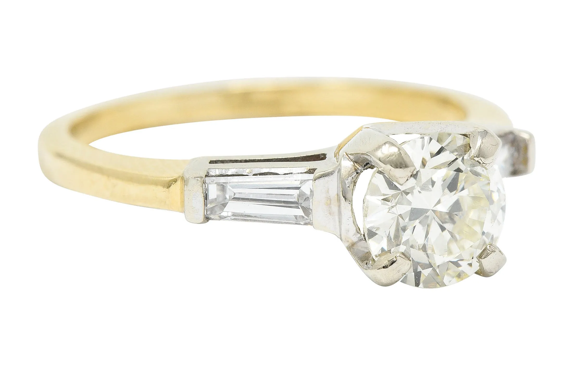 1950's Mid-Century 1.11 CTW Diamond 14 Karat Two-Tone Engagement Ring GIA