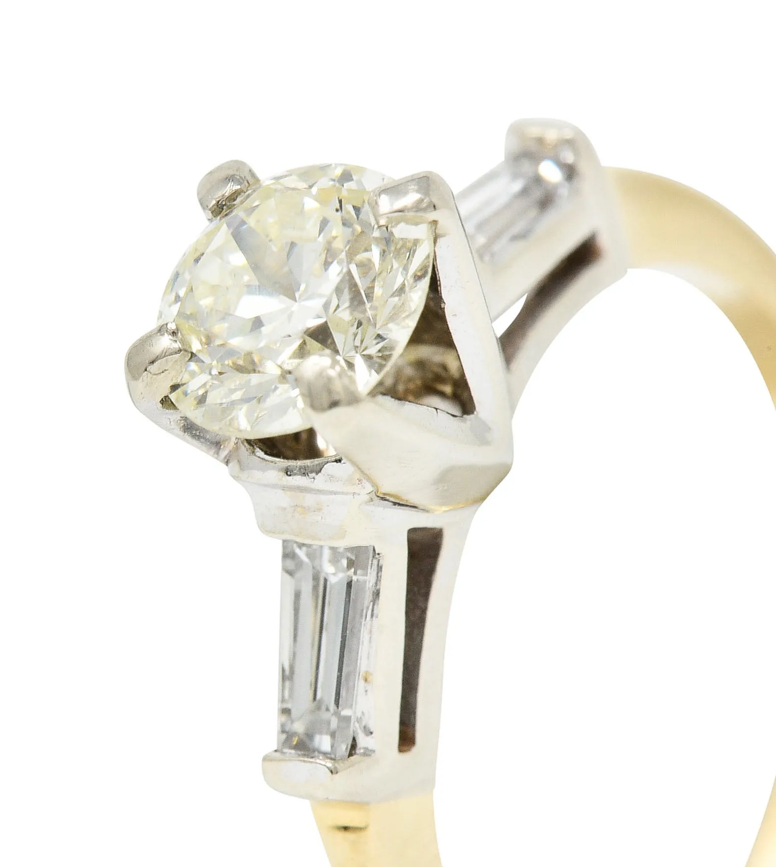 1950's Mid-Century 1.11 CTW Diamond 14 Karat Two-Tone Engagement Ring GIA